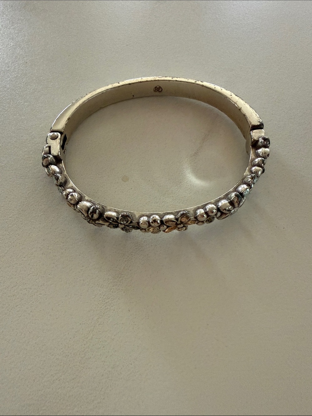 Brighton Silver Floral Cluster Hinged Bangle Bracelet